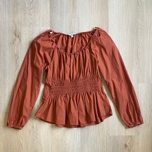 Sam Edelman Rust Smocked Peplum Blouse | Cottagecore Romantic